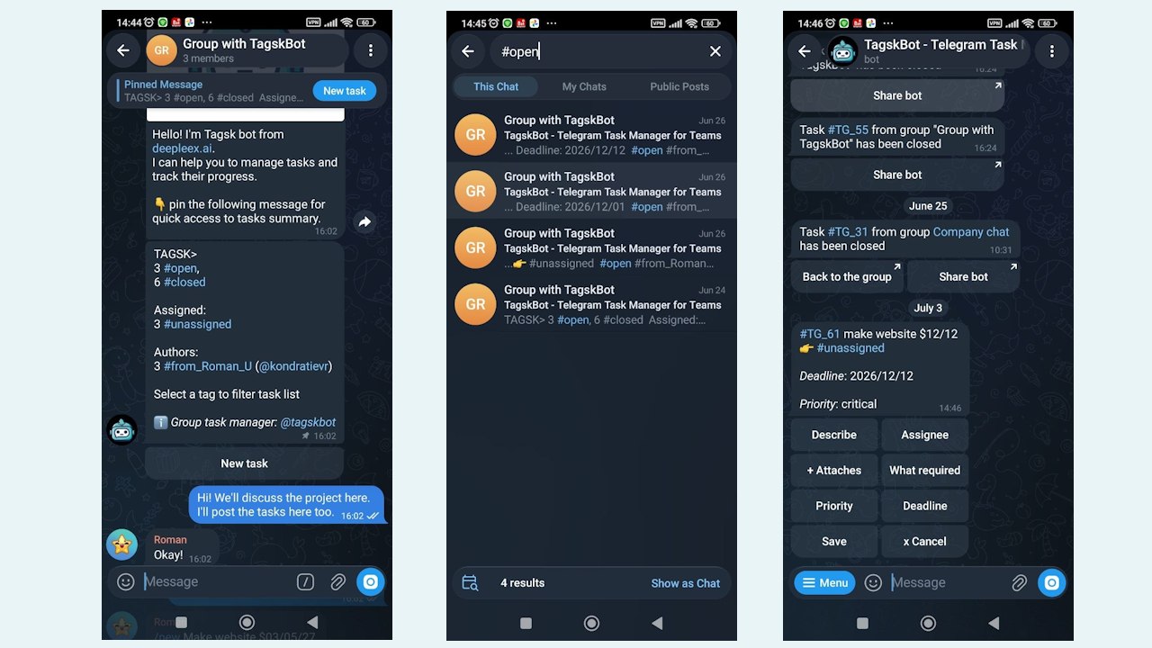 Tagsk | Task Manager inside Telegram groups